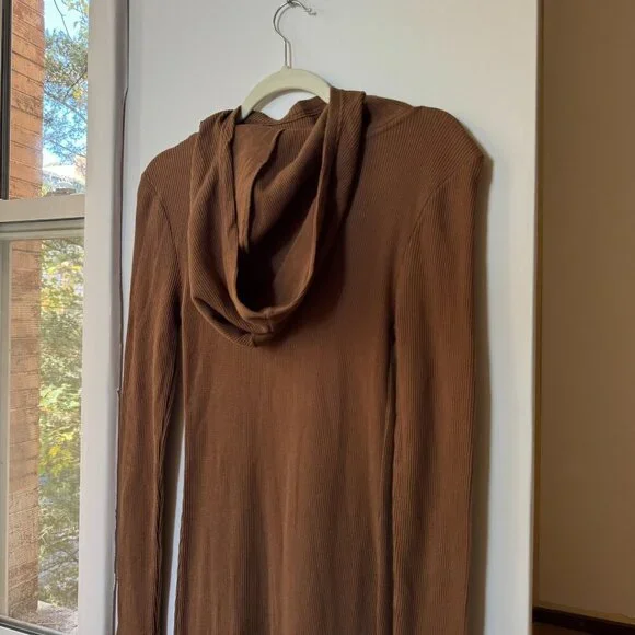 Free People Thermal Hooded Funnel Midi Dress Brown Small